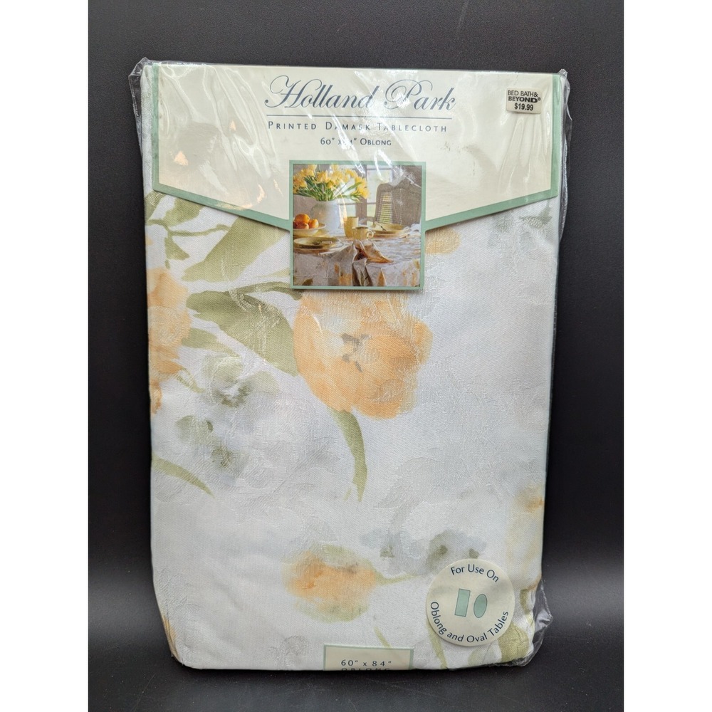 Holland Park Damask Tablecloth 60" x 84" Oblong Springtime Floral Yellow Tulips